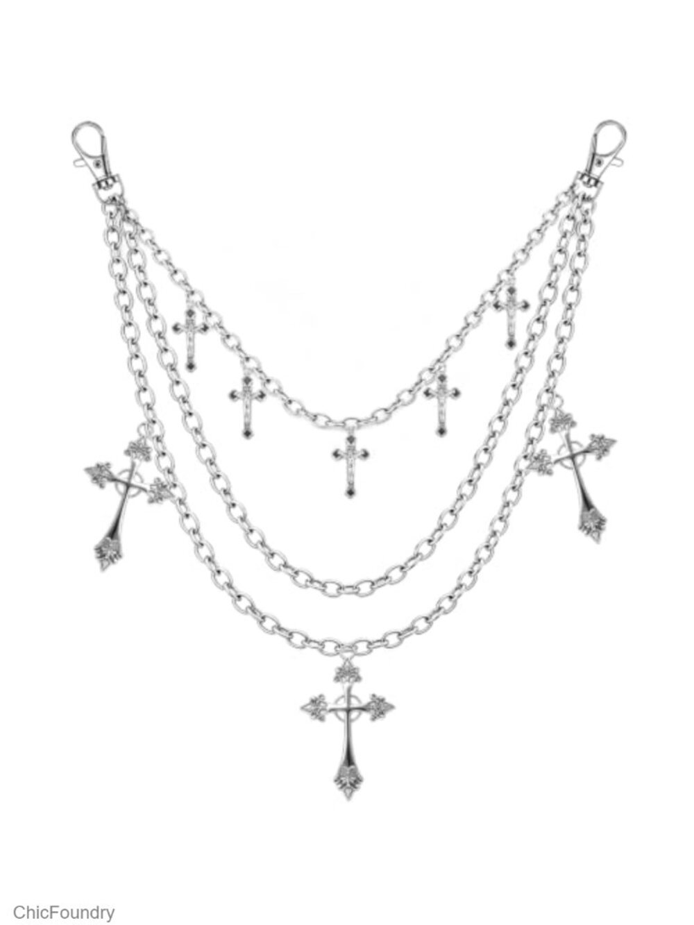 3-Layer Cross Punk Waist Chain for Jeans Streetwear Gothic Hip Hop Accessory